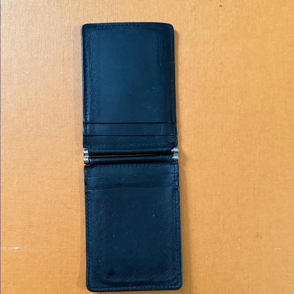 Salvatore Ferragamo Made In Italy Mini Gancino Textured Leather Card Case.